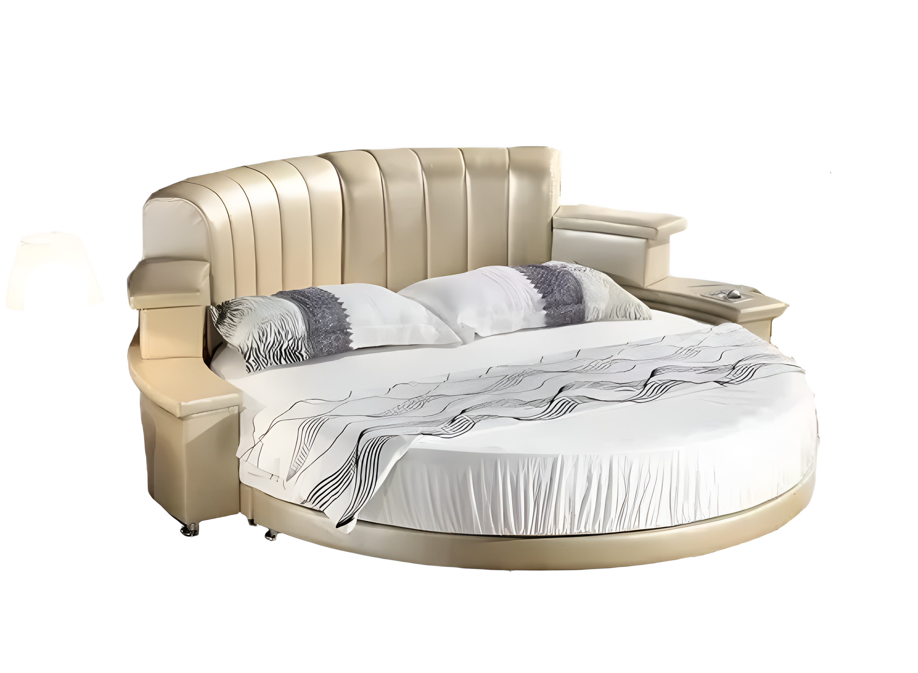 Multifunctional Leather Round Bed With LED Lights