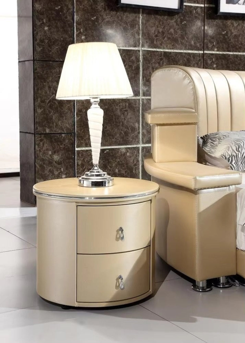 Multifunctional Leather Round Bed With LED Lights / Ruchi