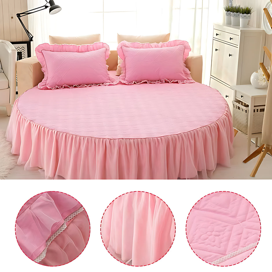 Cotton Round Bedsheet Skirt And Pillowcases / Ruchi