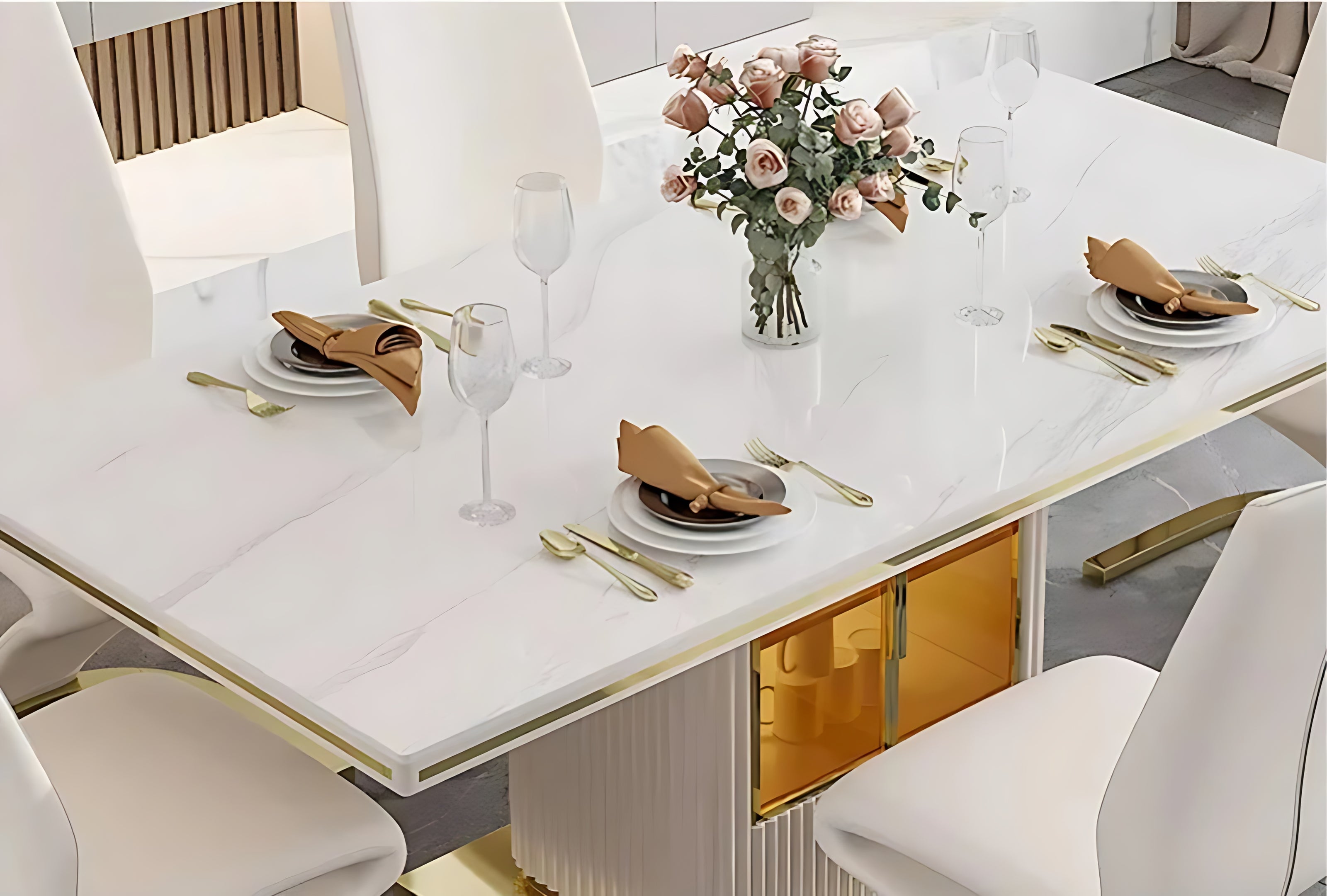 Marble Top Modern Dining Table Set For 6 / Ruchi