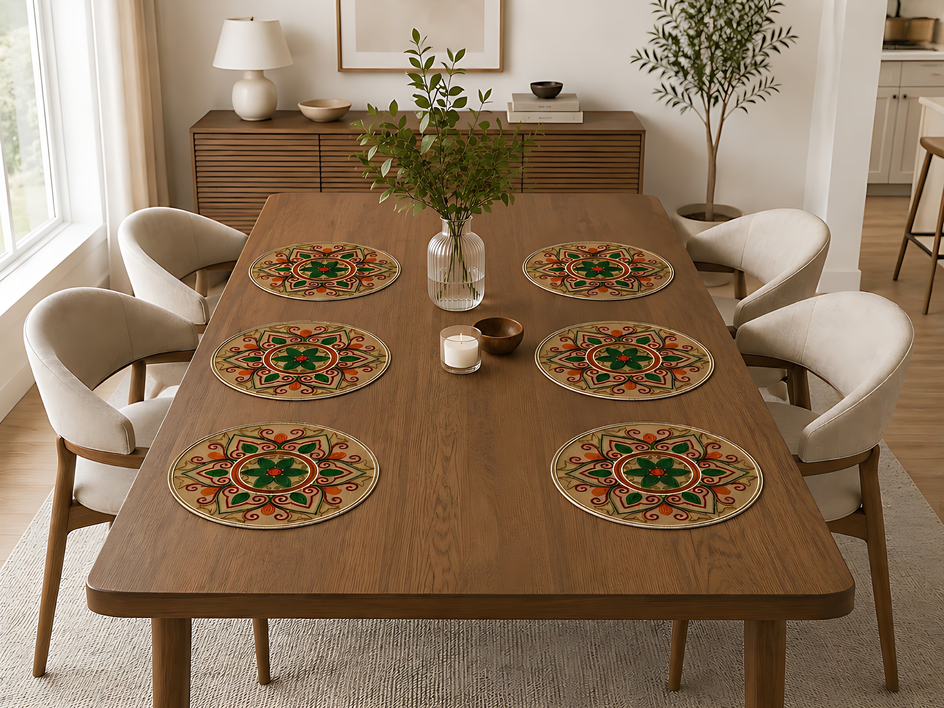Handcrafted Multicolor Floral Beaded Round Placemat / Ruchi