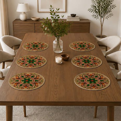 Handcrafted Multicolor Floral Beaded Round Placemat / Ruchi