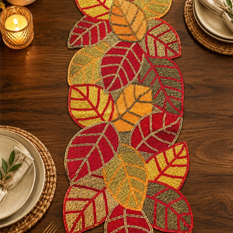 Handcrafted Leaf-Shaped Beaded Runner / Ruchi