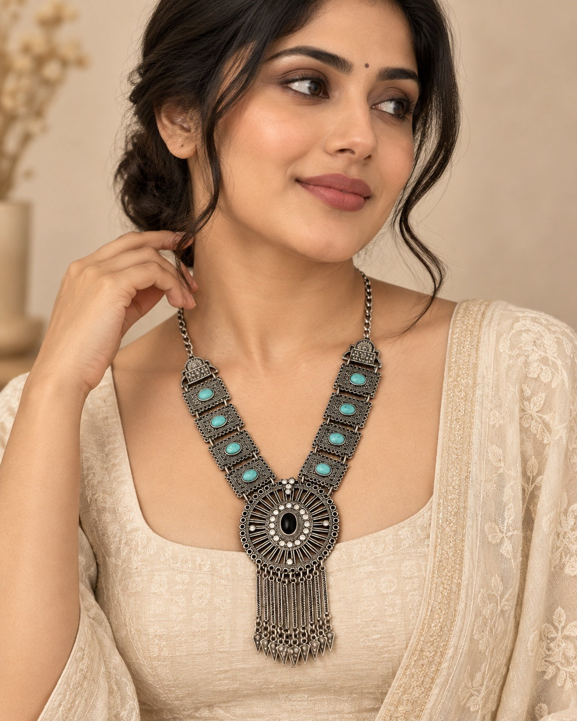 Handcrafted Turquoise Stone Ethnic Statement Necklace / Ruchi 
