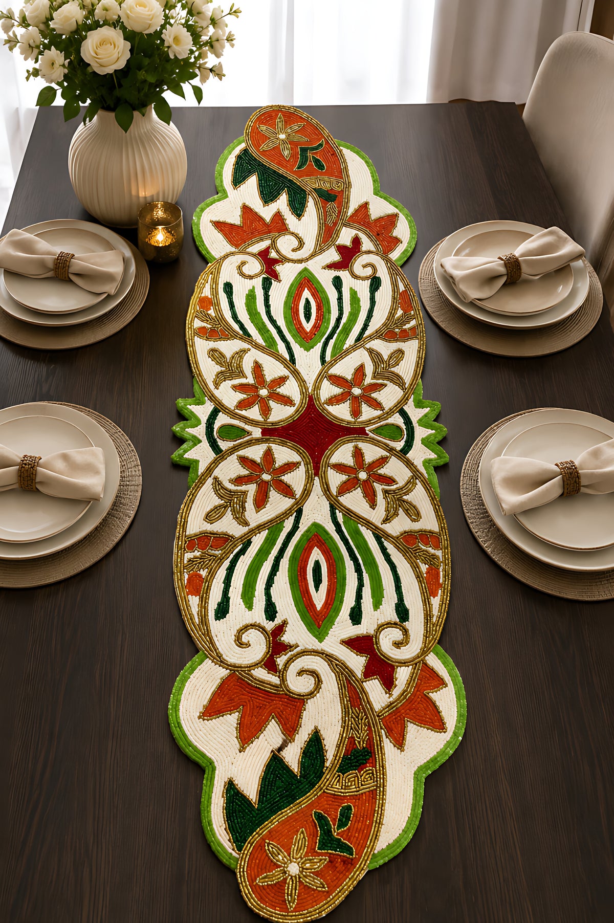 Handmade Paisley Beaded Table Runner / Ruchi
