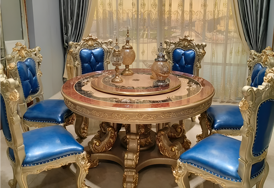 European Round Wooden Dining Table Set For 6 / Ruchi