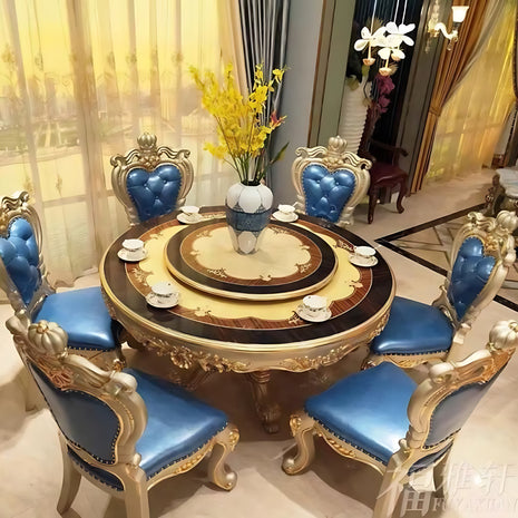 European Round Wooden Dining Table Set For 6