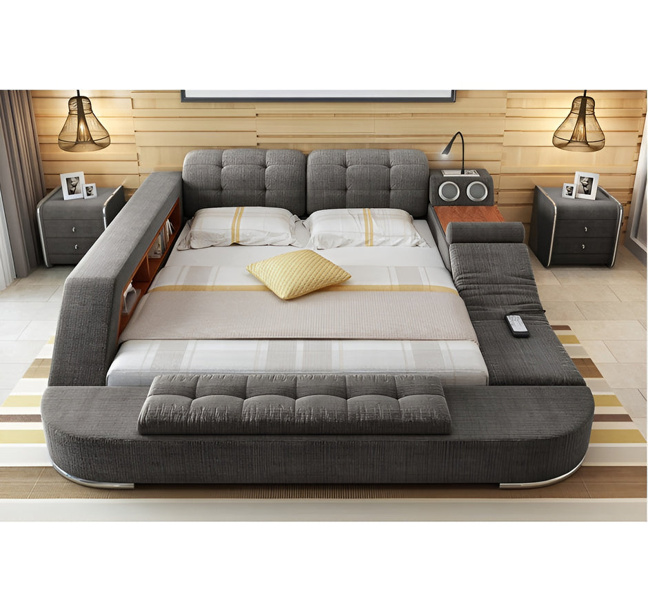 Fabric Upholstered Multifunctional Smart Bed With Storage / Ruchi