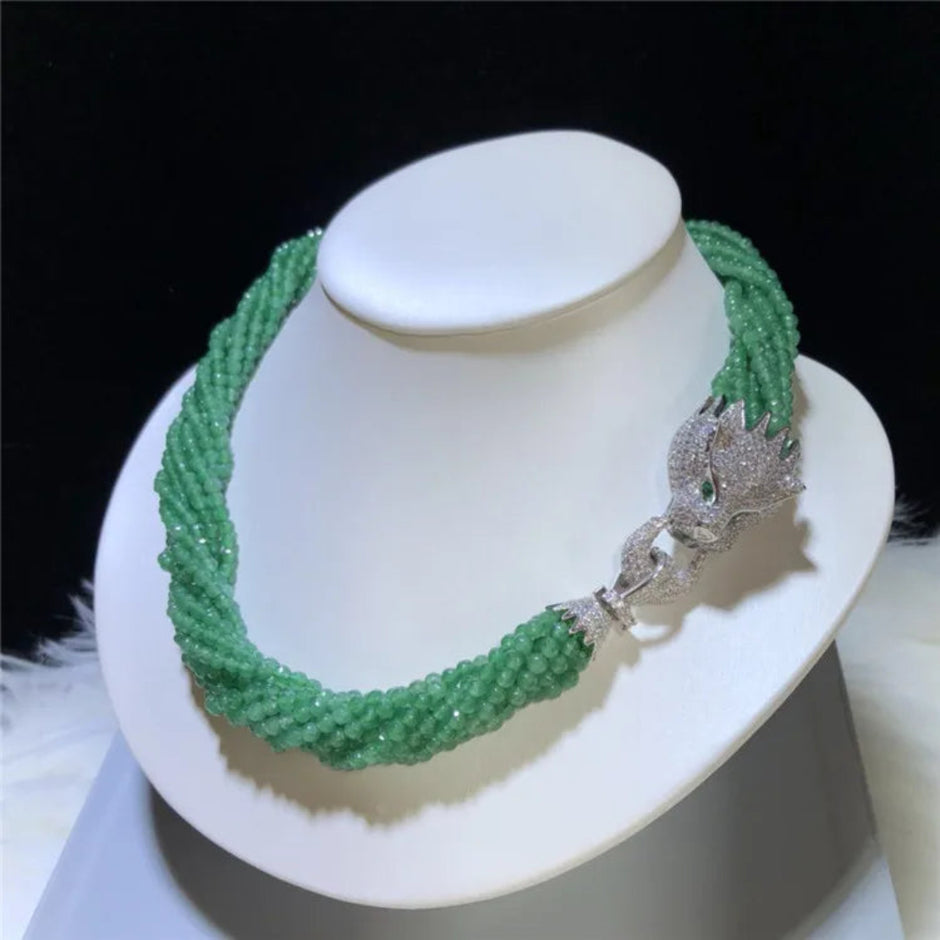 Tassel Design Green Agate Necklace Set
