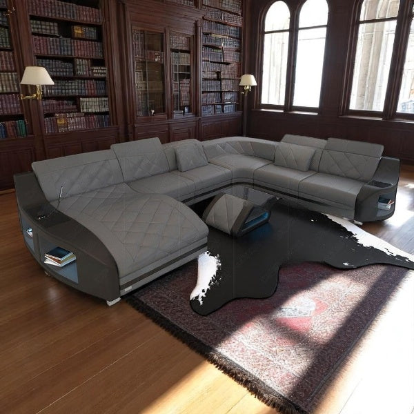 Contemporary Diamond Design Backrest LED Ensemble Leather Sectional Sofa / Ruchi