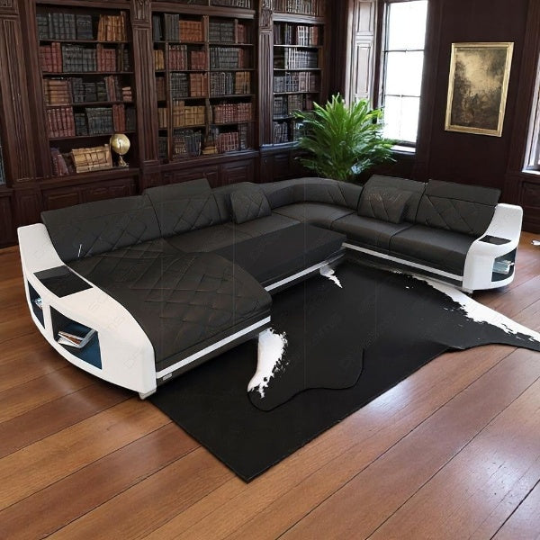Contemporary Diamond Design Backrest LED Ensemble Leather Sectional Sofa / Ruchi