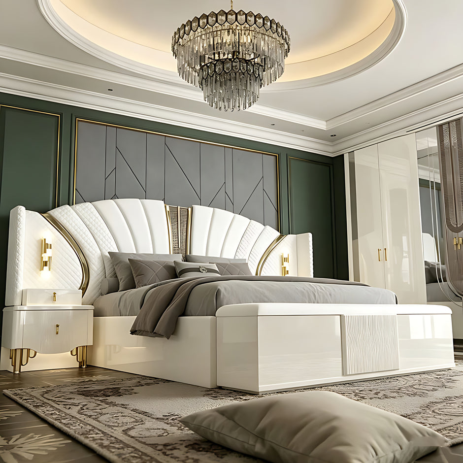 Modern Leather Upholstered Bedroom Set / Ruchi