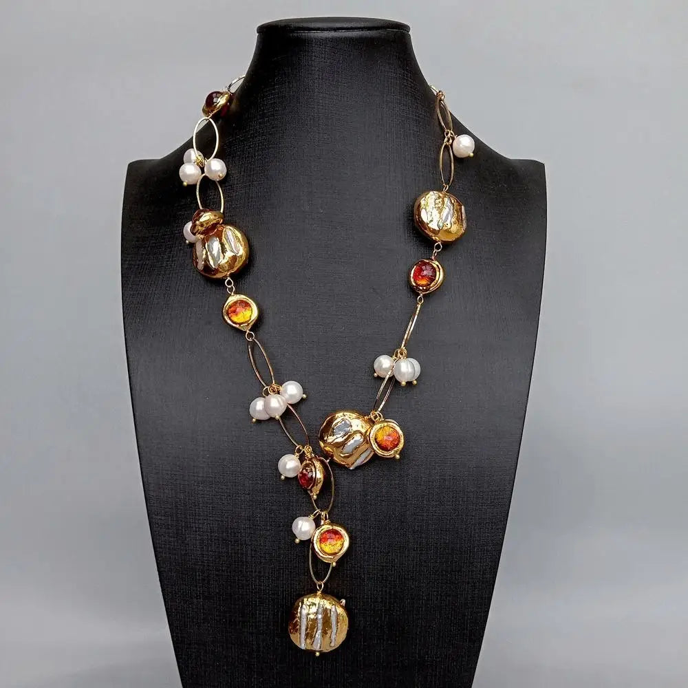 21" Murano Glass Biwa Pearl Necklace / Ruchi