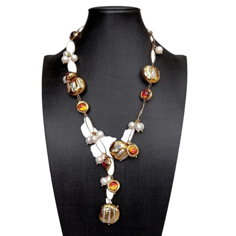 21" Murano Glass Biwa Pearl Necklace / Ruchi