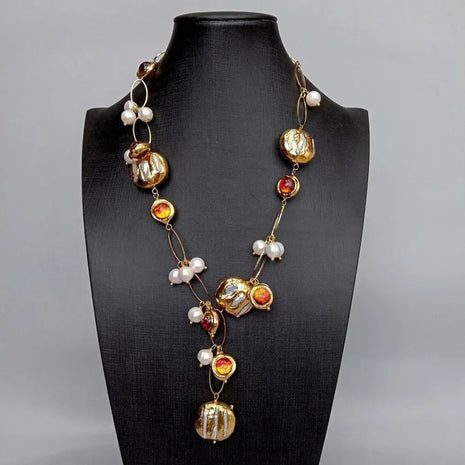 21" Murano Glass Biwa Pearl Necklace / Ruchi