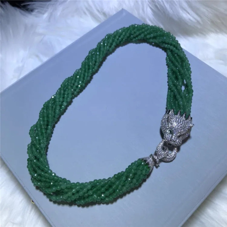Tassel Design Green Agate Necklace Set