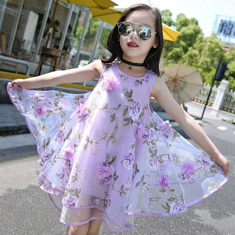 Sleeveless Floral Polyester Summer Outfit For Girl Kids / Ruchi