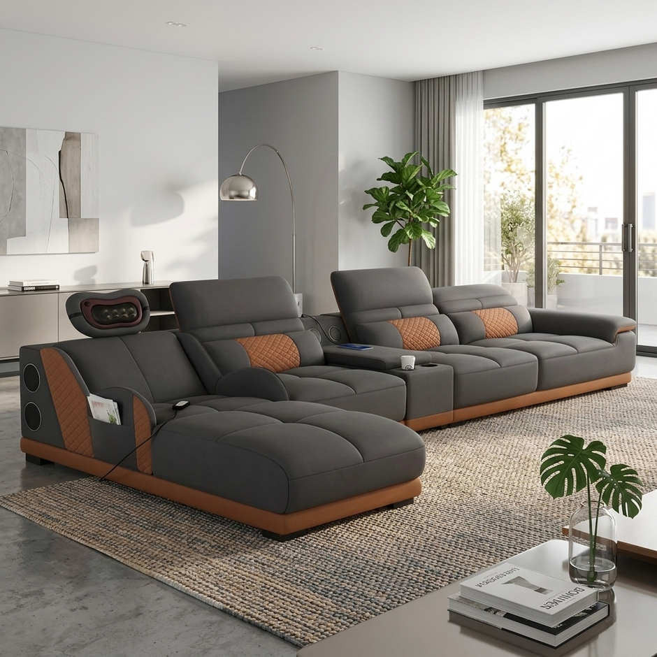 Head Massager Leather Sectional Sofa / Ruchi