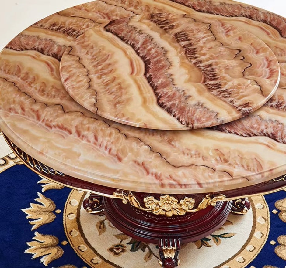 Round European Marble Top Dining Table Set