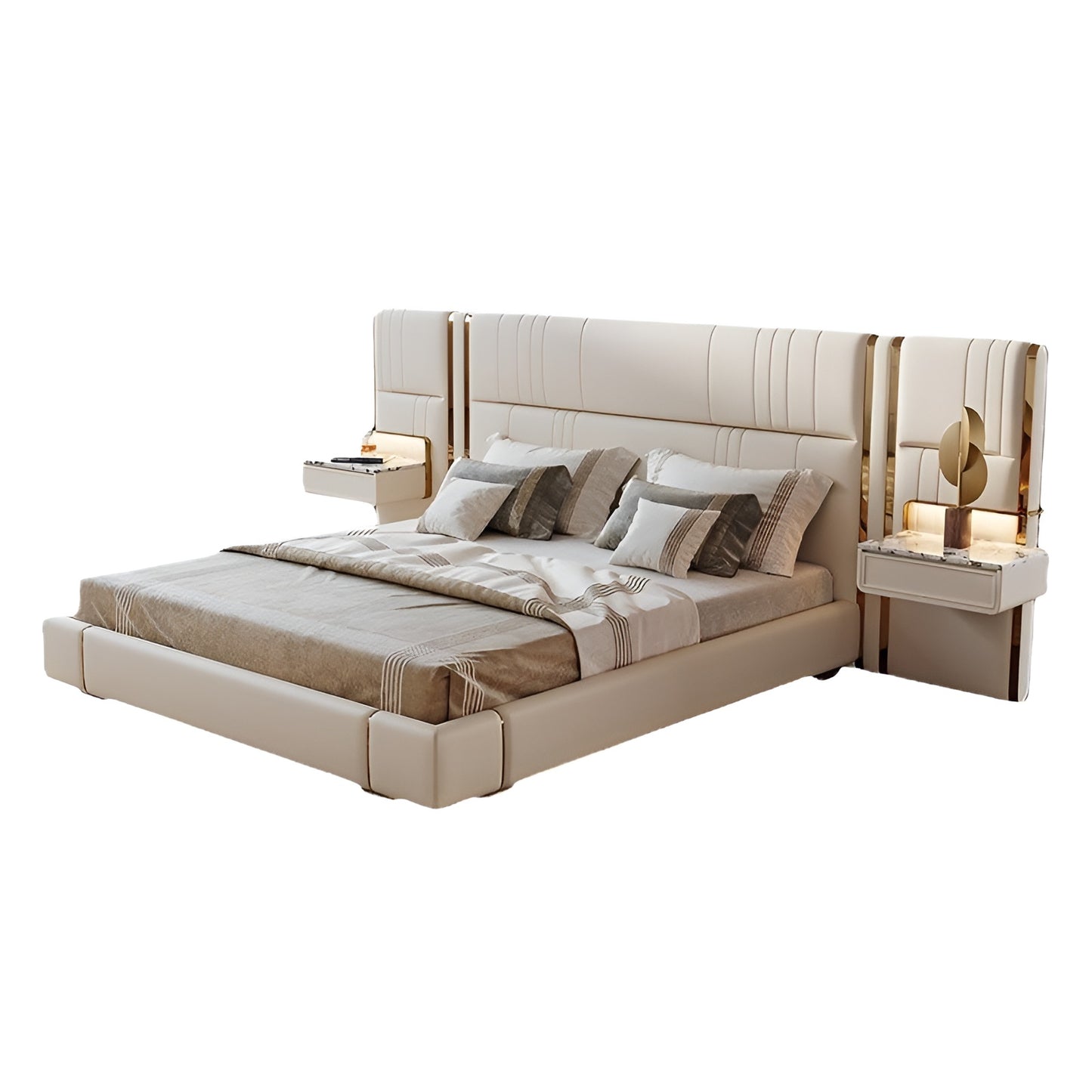 Modern Leather Platform Bed With Headboard / Ruchi