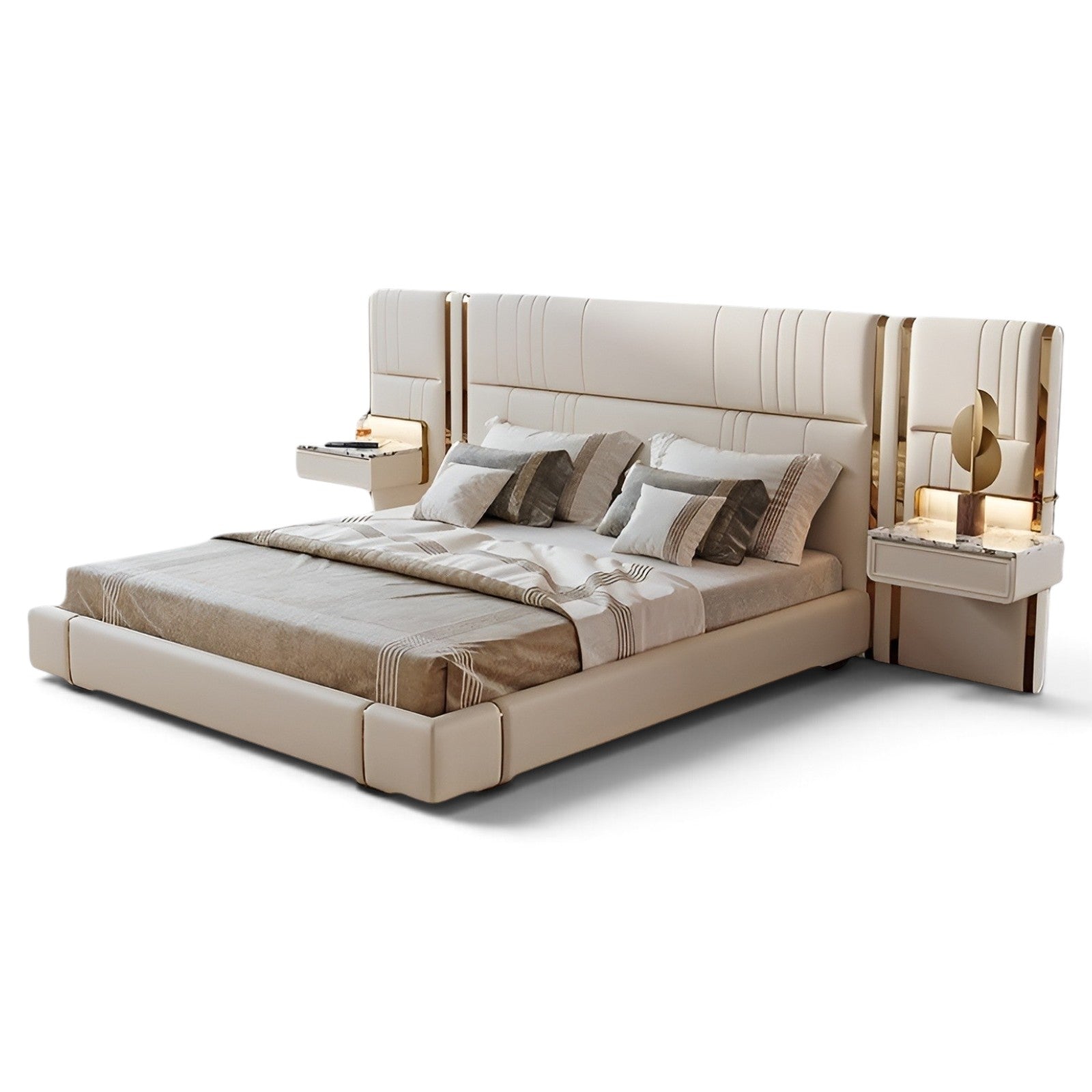 Modern Leather Platform Bed With Headboard