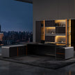 Luxury L-Shaped Wooden Office Desk With LED