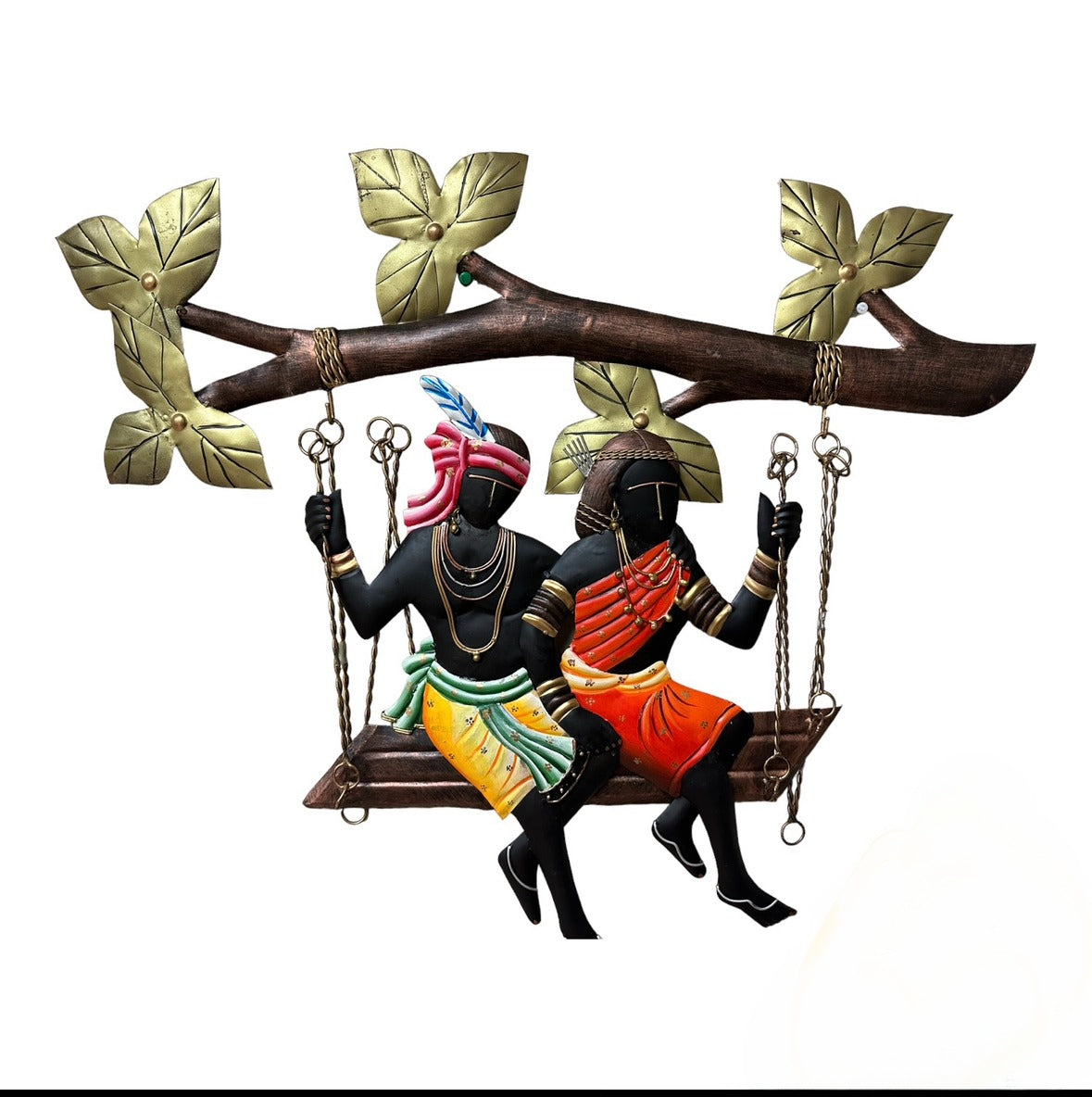 Endearing Metal Wall Hanging Of Village Couple On Swing / Ruchi
