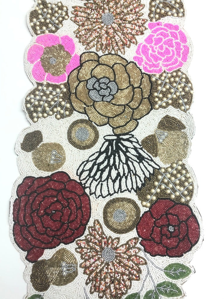 Enchanting Floral Patch Embroidered Handcrafted Beaded Table Runner / Ruchi