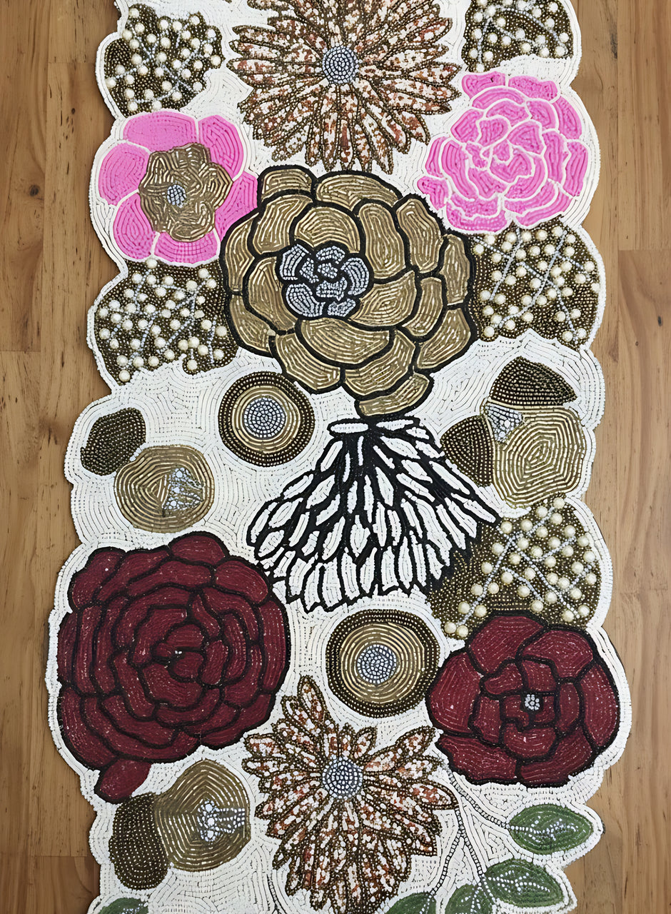 Floral Patch Handcrafted Beaded Runner / Ruchi