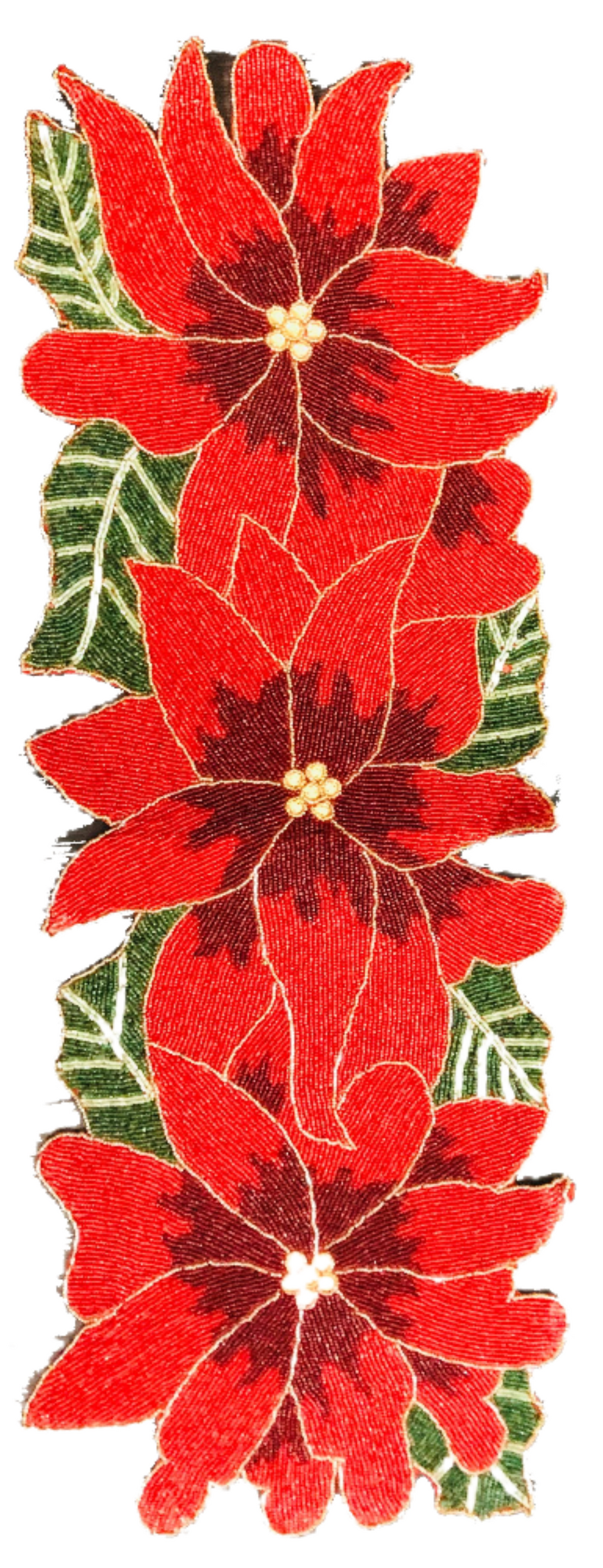 Red Green Beaded Floral Runner / Ruchi