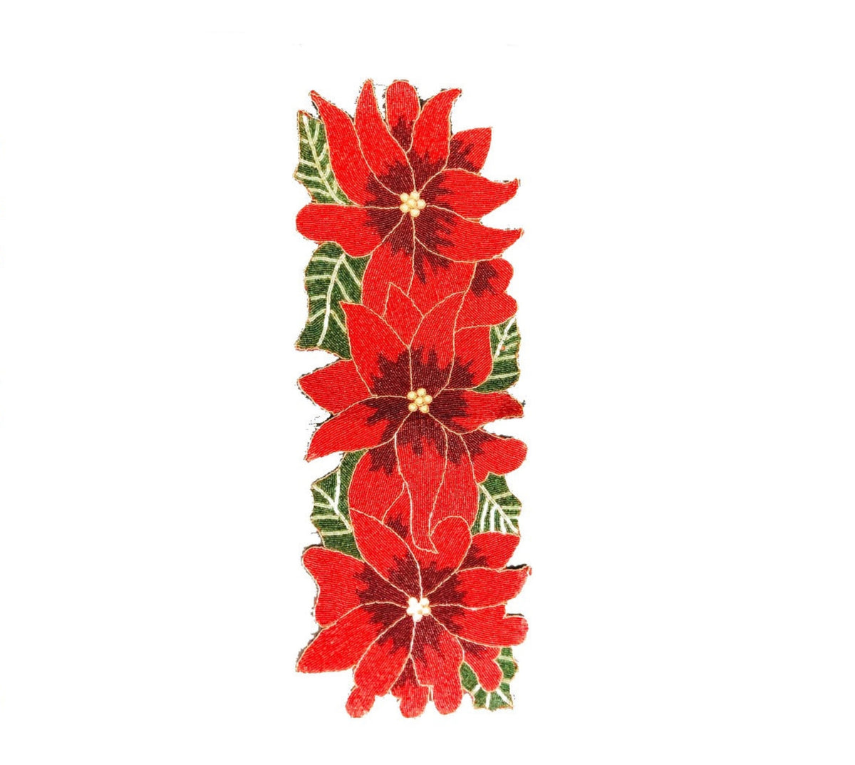 Red Green Beaded Floral Runner / Ruchi