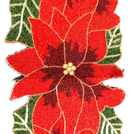 Red Green Beaded Floral Runner / Ruchi
