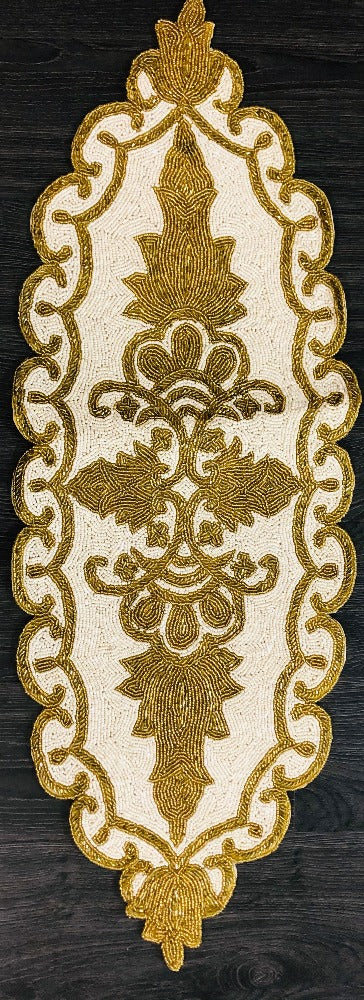 Gold White Scalloped Beaded Runner / Ruchi