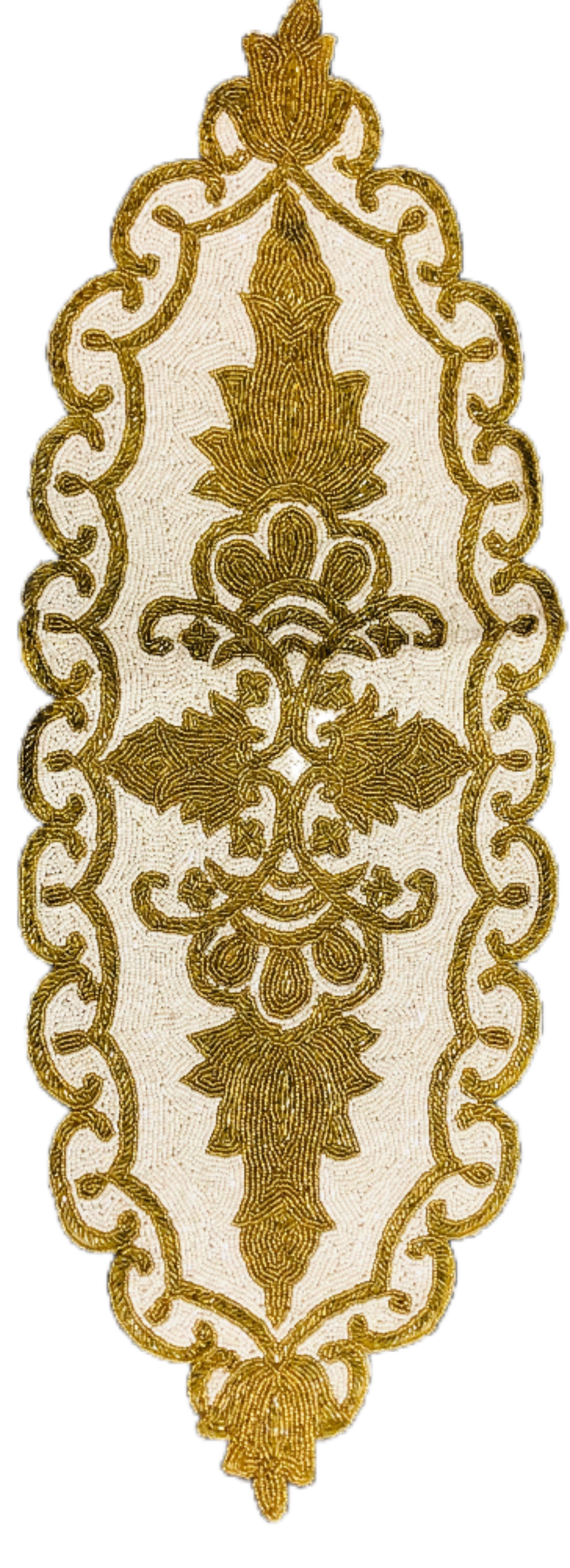 Gold White Scalloped Beaded Runner / Ruchi