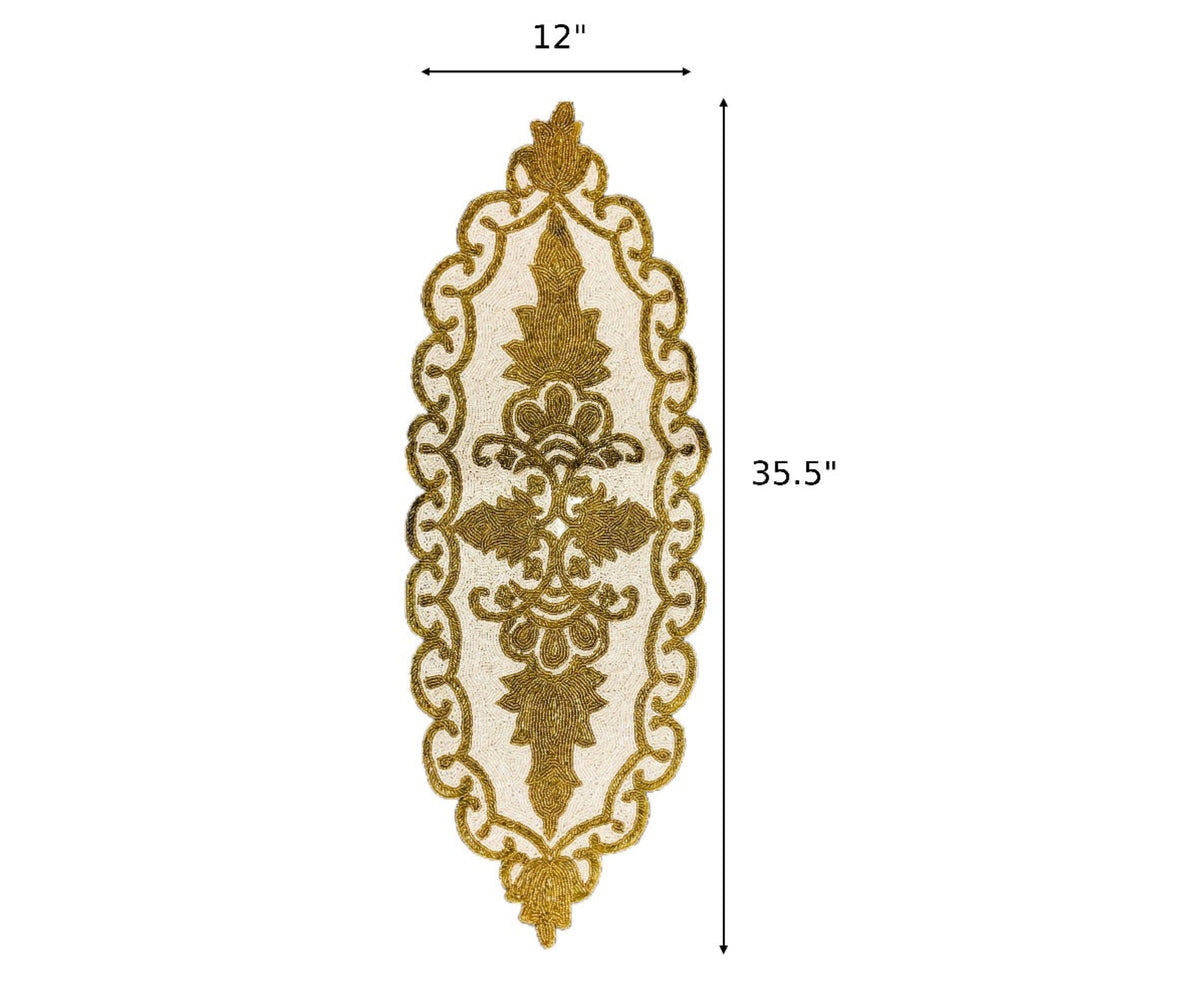 Gold White Scalloped Beaded Runner / Ruchi