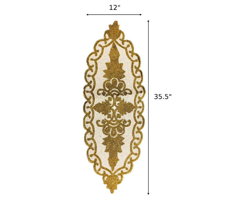Gold White Scalloped Beaded Runner / Ruchi