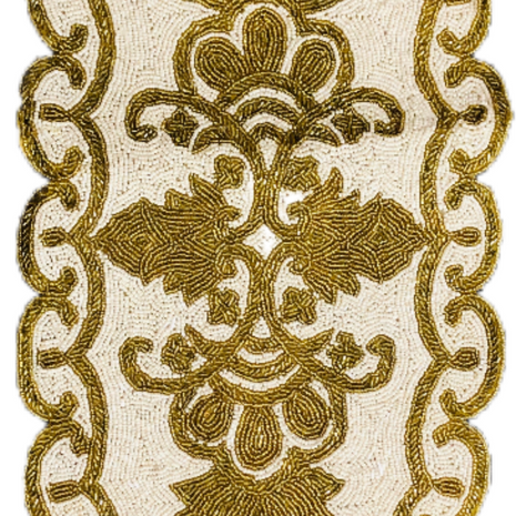 Gold White Scalloped Beaded Runner / Ruchi