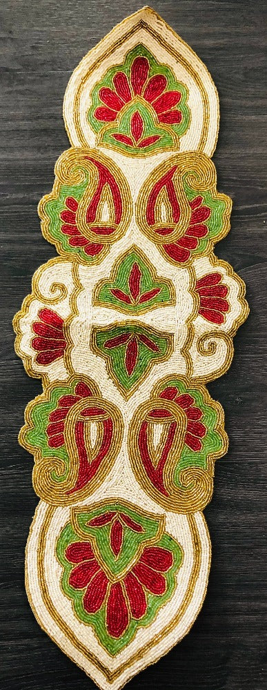 Marvelous Floral Patch Cutwork Beaded Table Runner / Ruchi