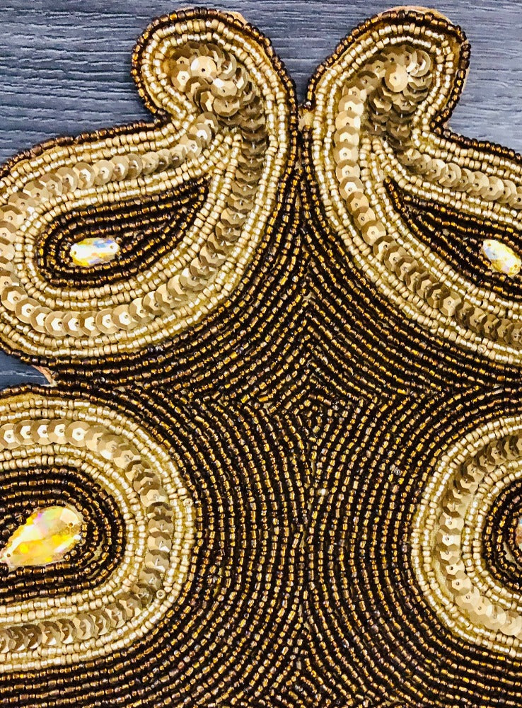 Gold Brown Paisley Beaded Runner / Ruchi
