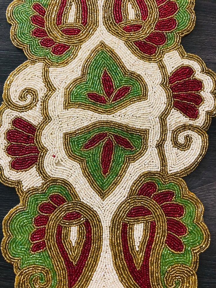Marvelous Floral Patch Cutwork Beaded Table Runner / Ruchi