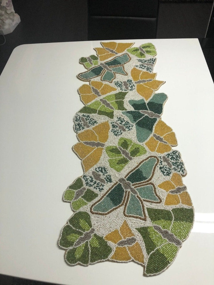 Enchanted Butterfly Beaded Table Runner / Ruchi