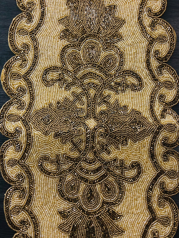 Gold Beige Beaded Oval Runner / Ruchi