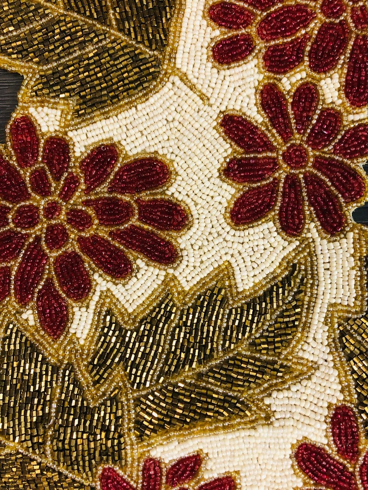 Leaf Floral Embroidered Beaded Runner/ Ruchi