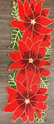 Red Green Beaded Floral Runner / Ruchi