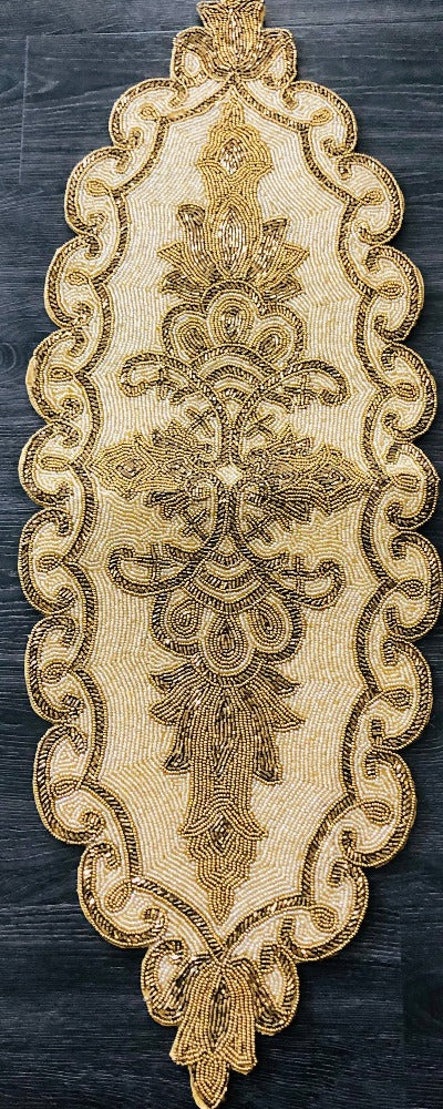 Gold Beige Beaded Oval Runner / Ruchi