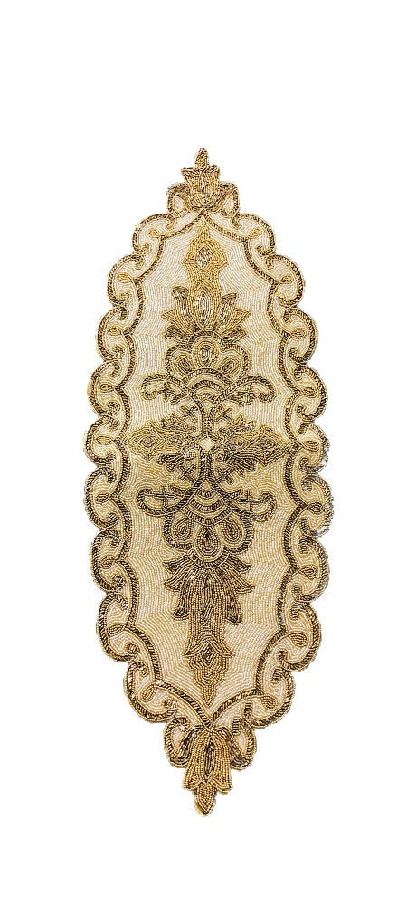Opulent Gold And Beige Beaded Oval Table Runner / Ruchi