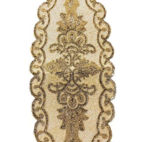 Gold Beige Beaded Oval Runner / Ruchi