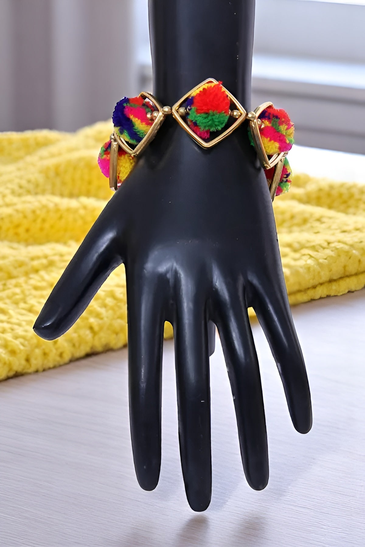 Multicolor Pom Pom Metal Bracelet For Women / Ruchi