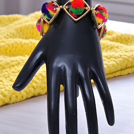 Multicolor Pom Pom Metal Bracelet For Women / Ruchi