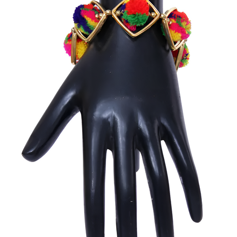 Multicolor Pom Pom Metal Bracelet For Women / Ruchi